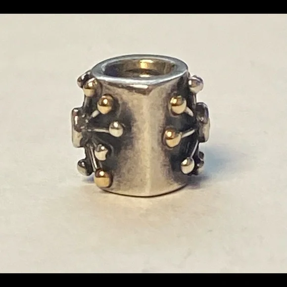 PANDORA DESERT STAR CHARM TWO TONE BEAD: SILVER WITH 14K GOLD #790188CZ - Picture 2 of 10